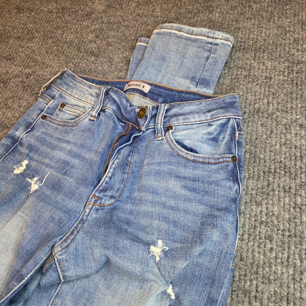 Special A Womens Blue‎ Denim Distressed Skinny Jeans